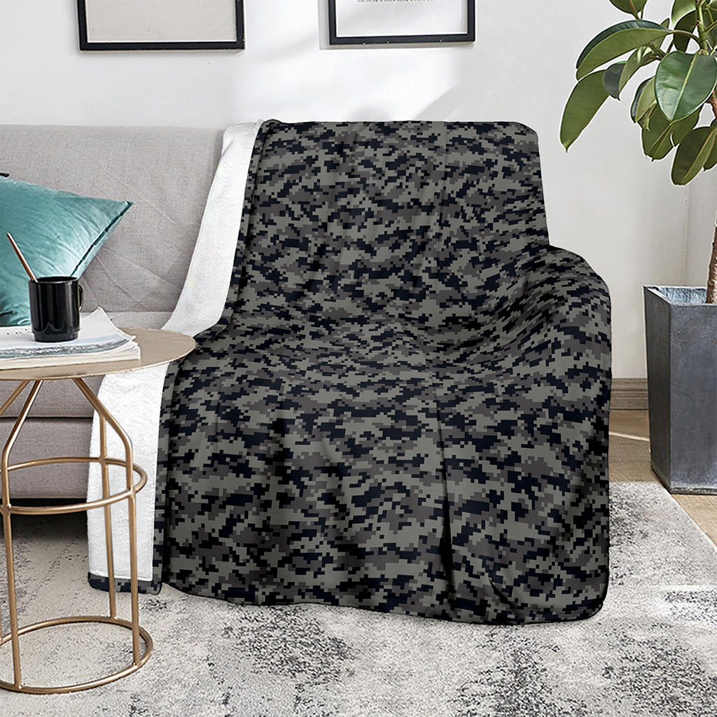 Black And Grey Digital Camo Print Blanket