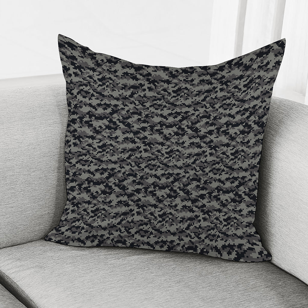 Black And Grey Digital Camo Print Pillow Cover