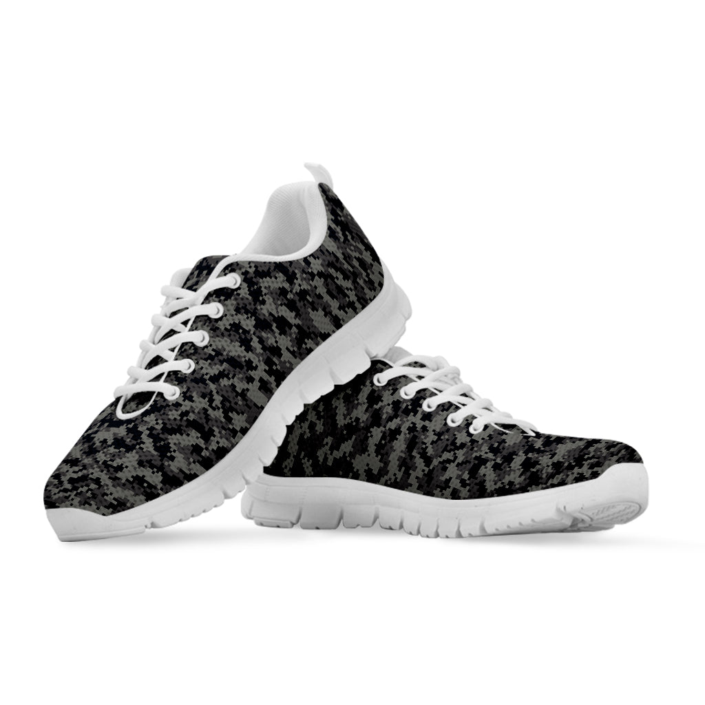 Black And Grey Digital Camo Print White Sneakers