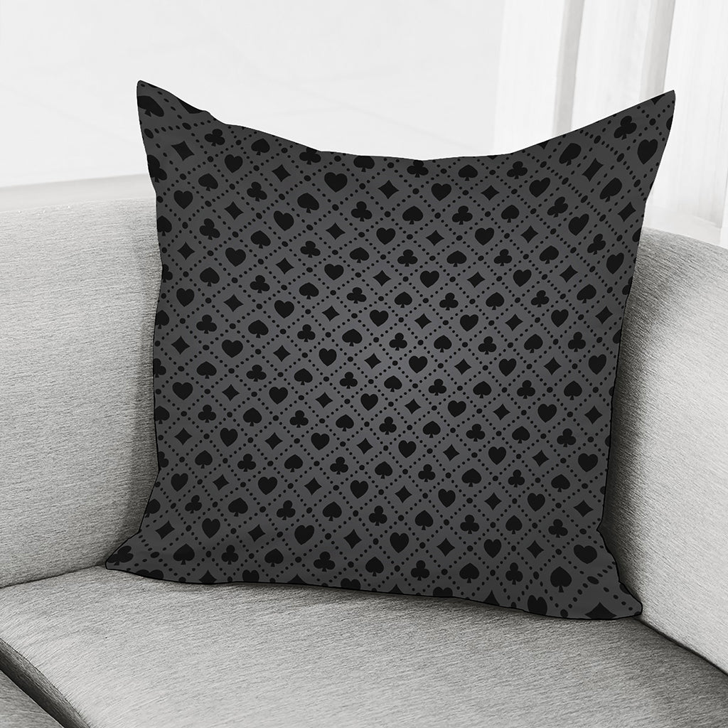Black And Grey Playing Card Suits Print Pillow Cover