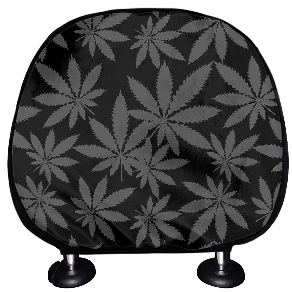 Black And Grey Pot Leaf Pattern Print Car Headrest Covers