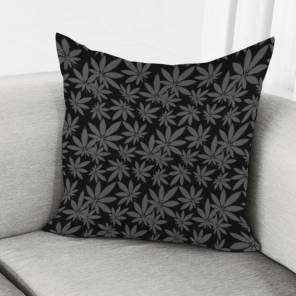 Black And Grey Pot Leaf Pattern Print Pillow Cover