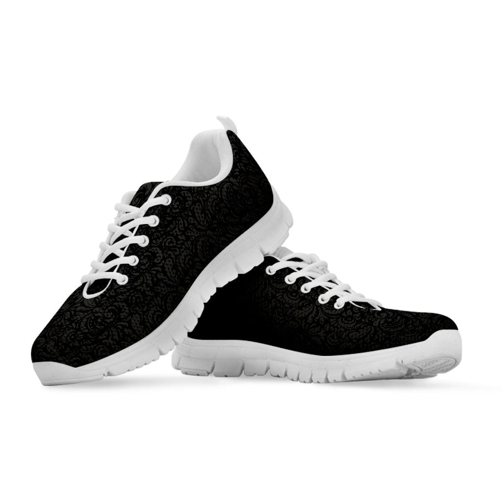 Black And Grey Western Floral Print White Sneakers