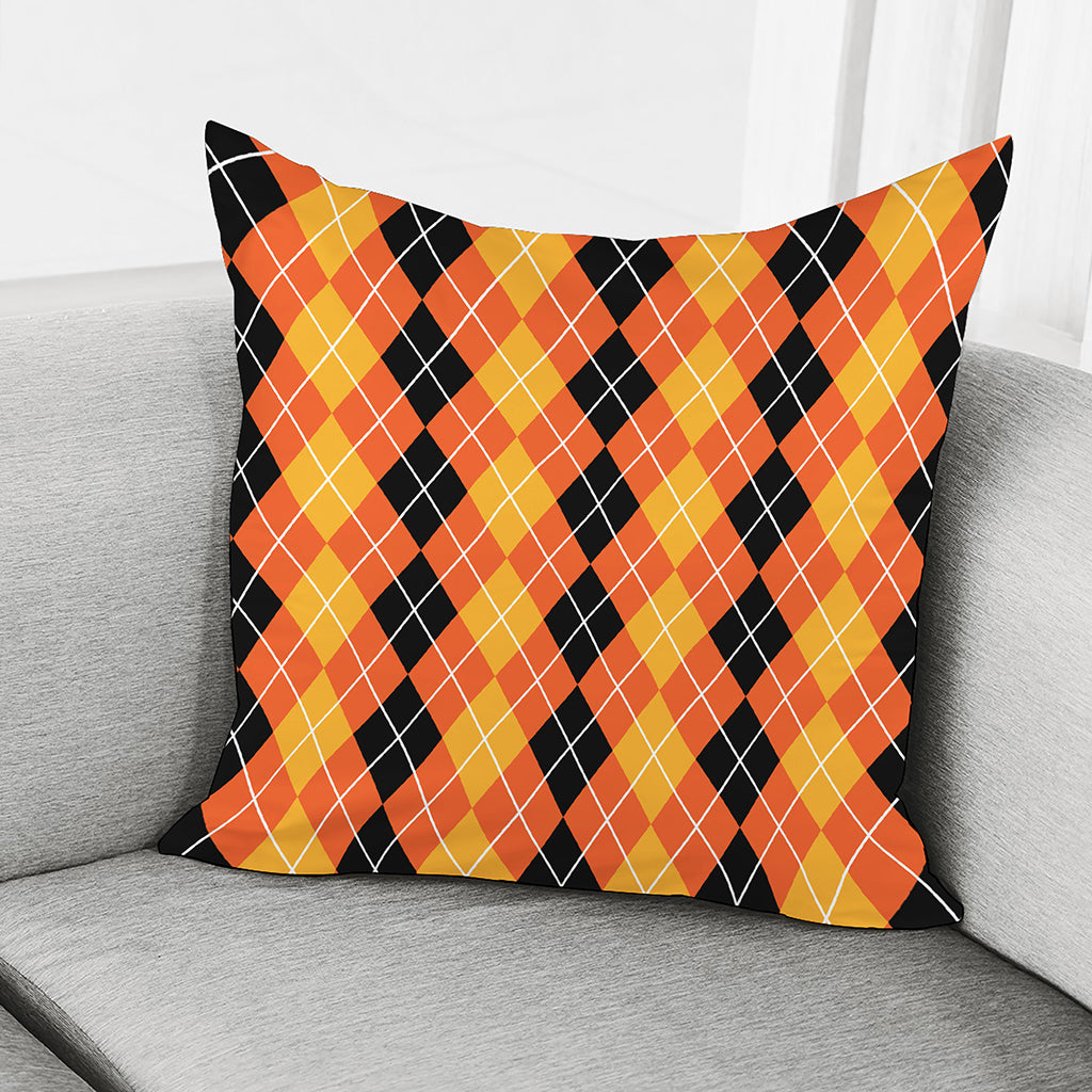 Black And Orange Argyle Pattern Print Pillow Cover