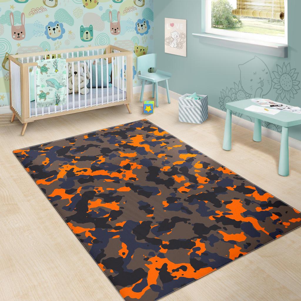 Black And Orange Camouflage Print Area Rug GearFrost