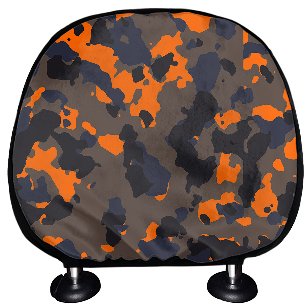 Black And Orange Camouflage Print Car Headrest Covers