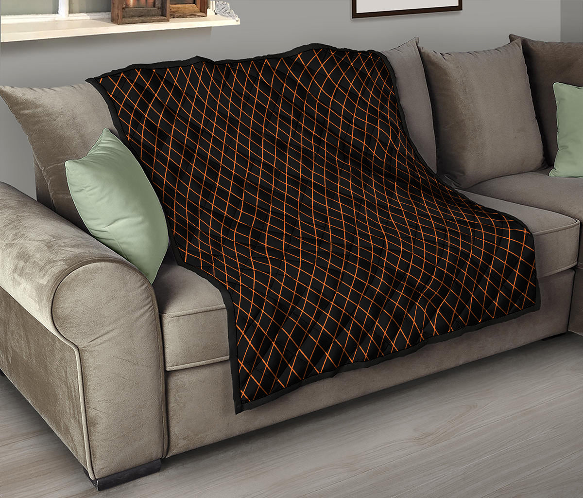 Black And Orange Harlequin Print Quilt