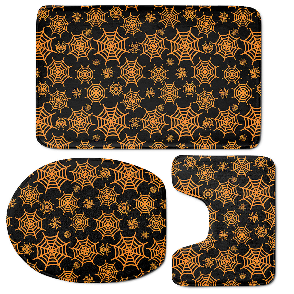 Black And Orange Spider Web Print 3 Piece Bath Mat Set