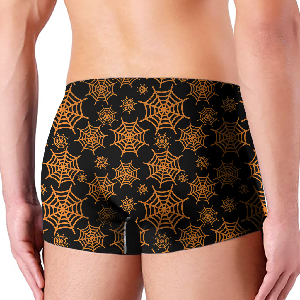 Black And Orange Spider Web Print Men's Boxer Briefs