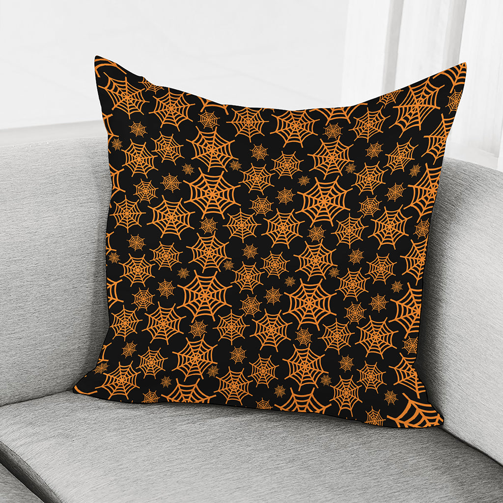 Black And Orange Spider Web Print Pillow Cover