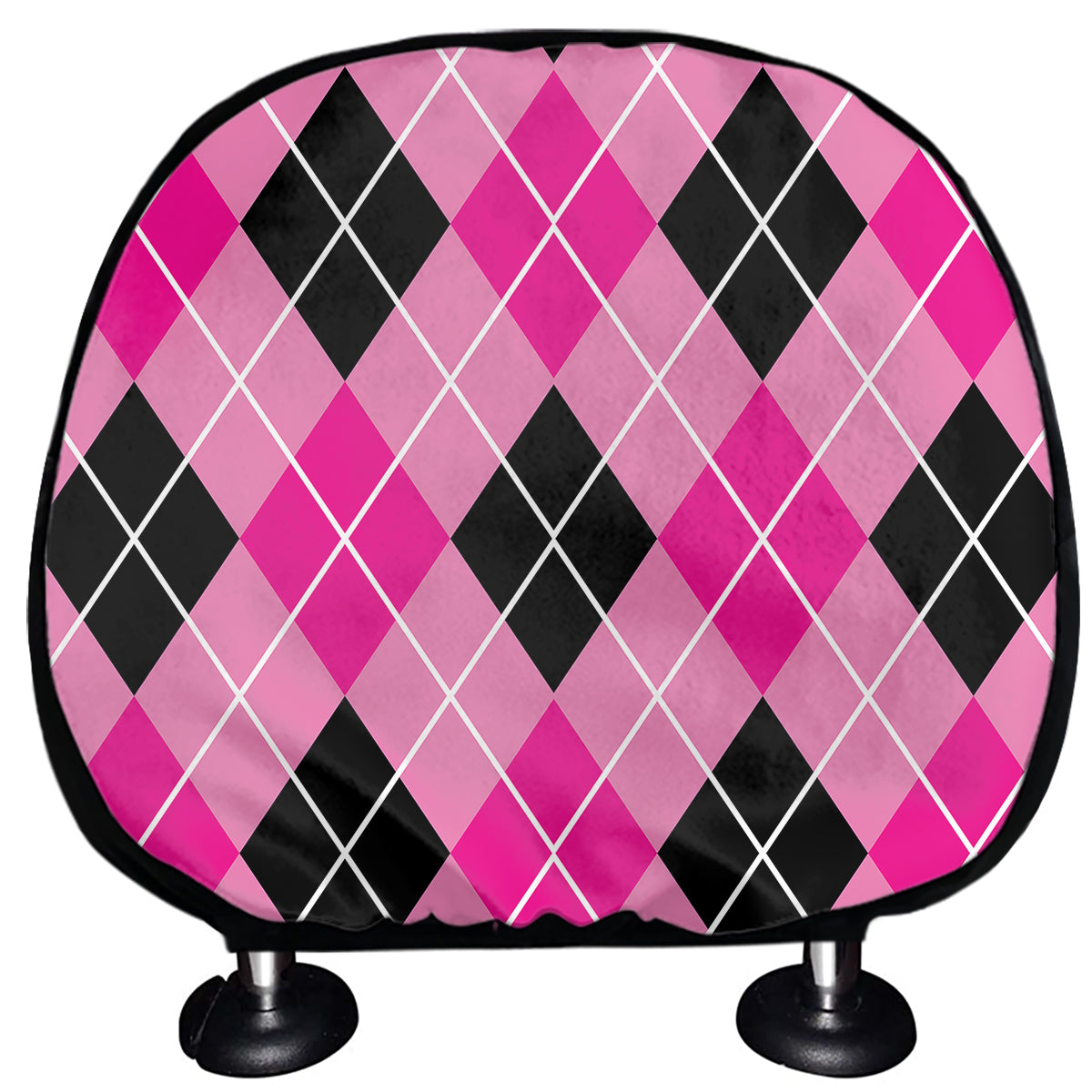 Black And Pink Argyle Pattern Print Car Headrest Covers