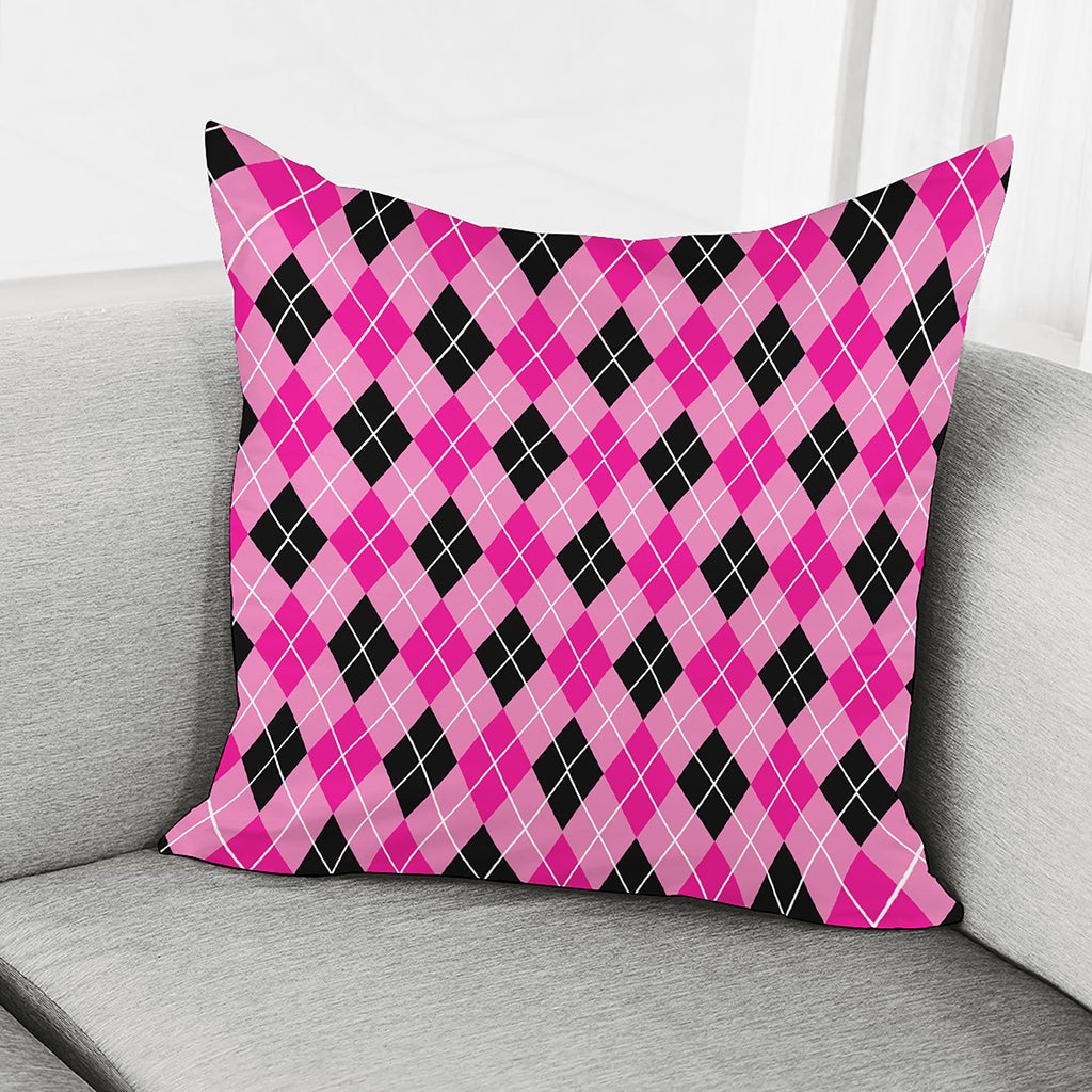 Black And Pink Argyle Pattern Print Pillow Cover