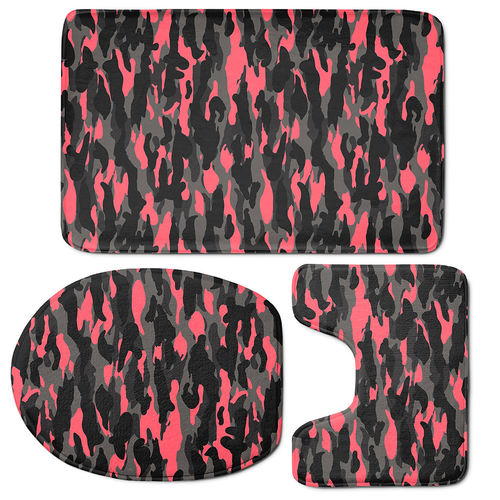 Black And Pink Camouflage Print 3 Piece Bath Mat Set