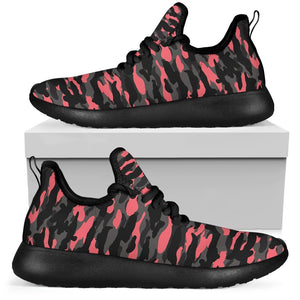 Black And Pink Camouflage Print Mesh Knit Shoes GearFrost