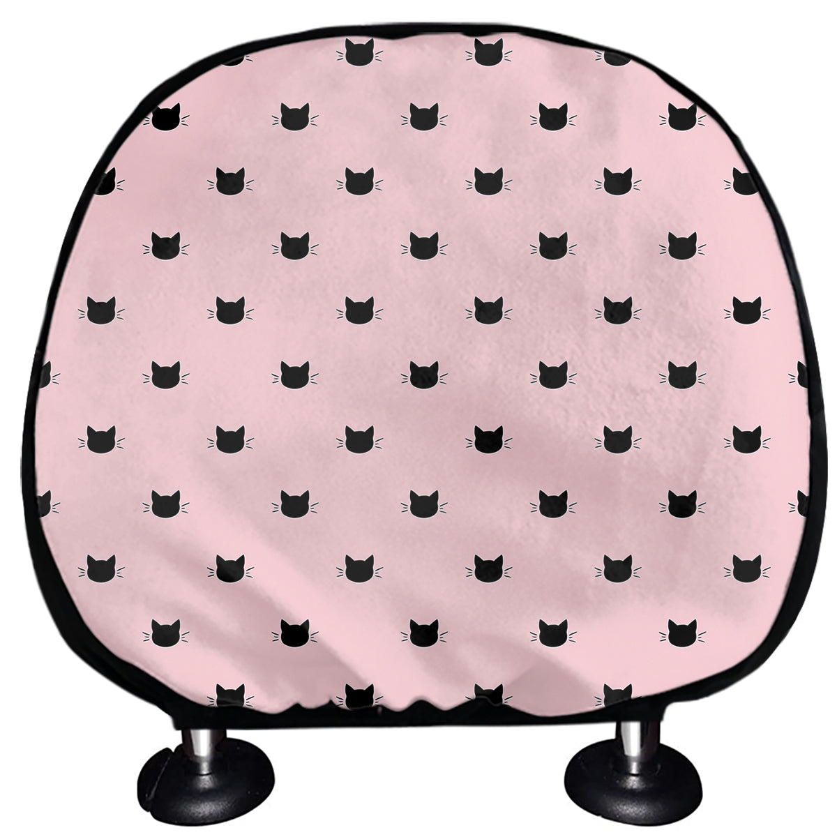 Black And Pink Cat Pattern Print Car Headrest Covers