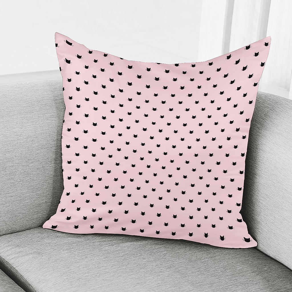 Black And Pink Cat Pattern Print Pillow Cover