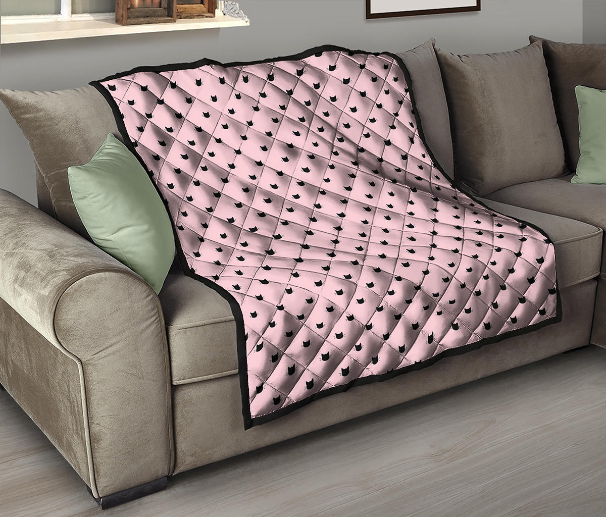 Black And Pink Cat Pattern Print Quilt