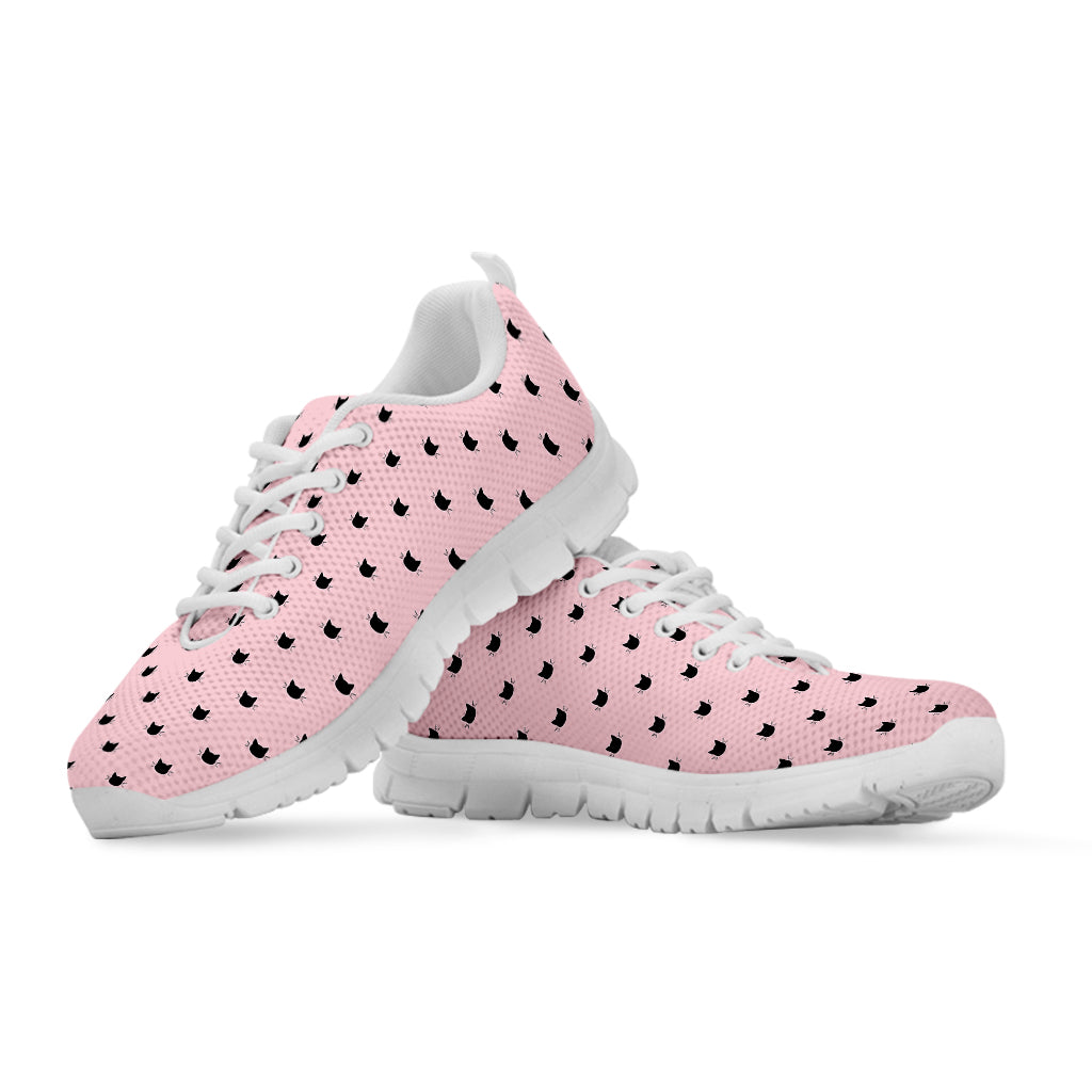 Black And Pink Cat Pattern Print White Sneakers