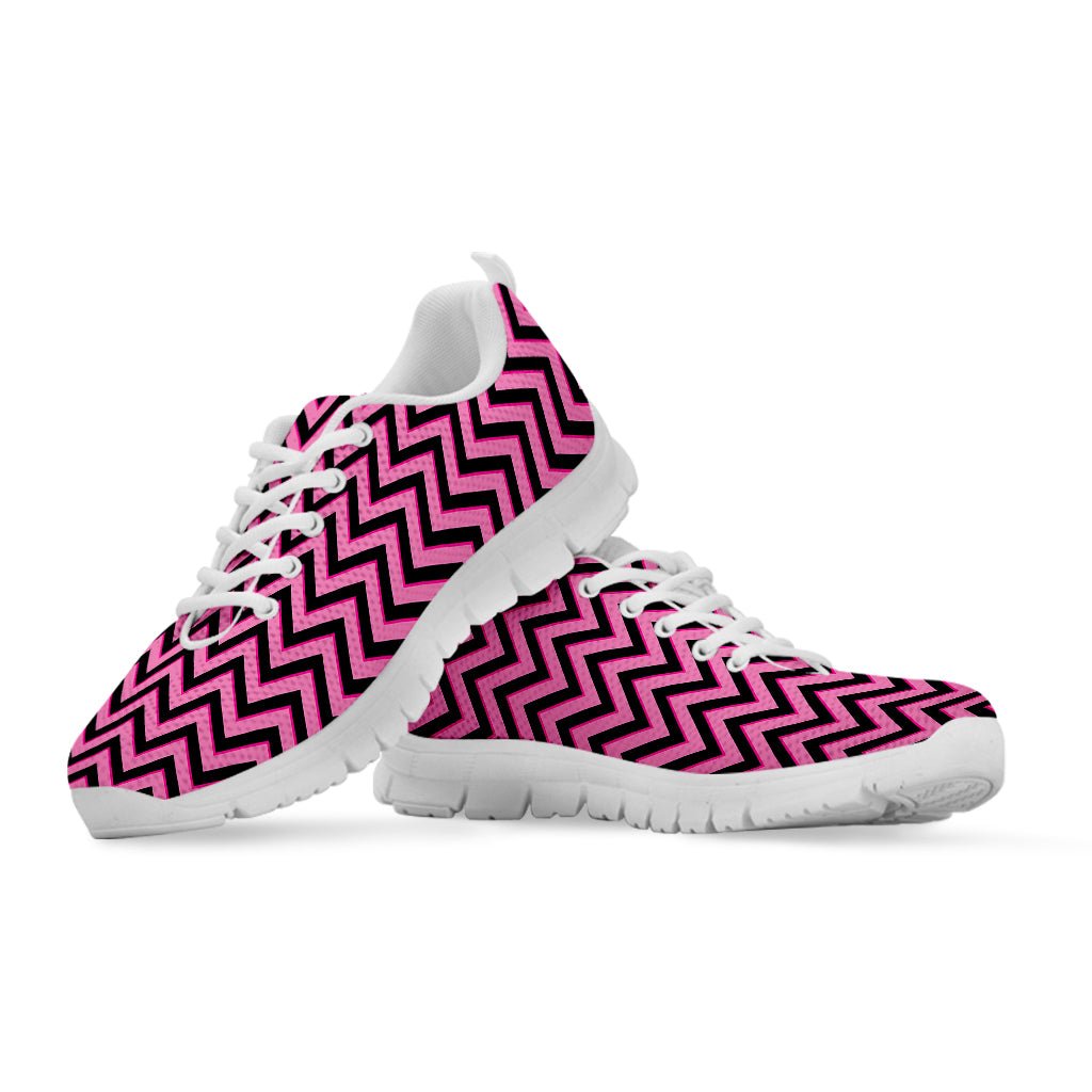 Black And Pink Chevron Pattern Print White Sneakers