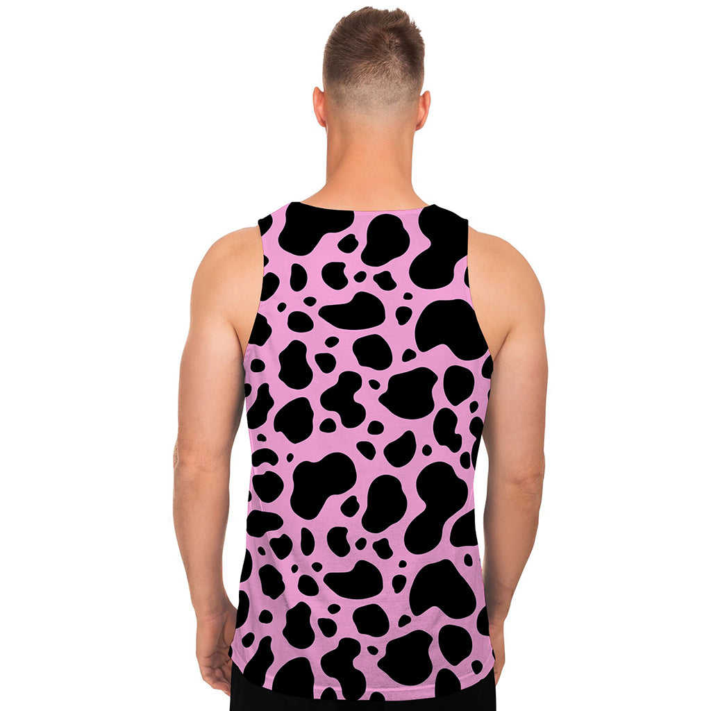 Black And Pink Cow Print Men's Tank Top