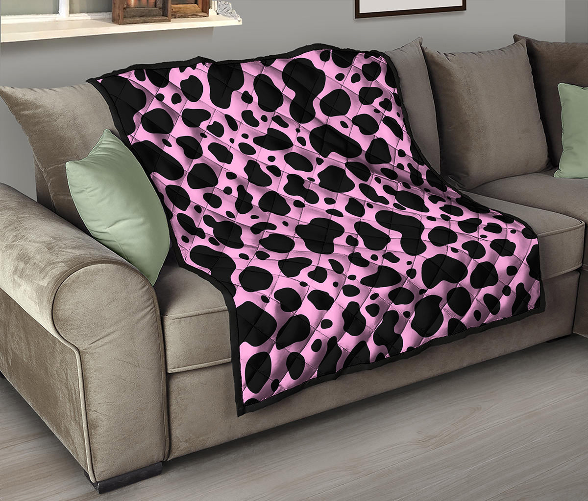 Black And Pink Cow Print Quilt