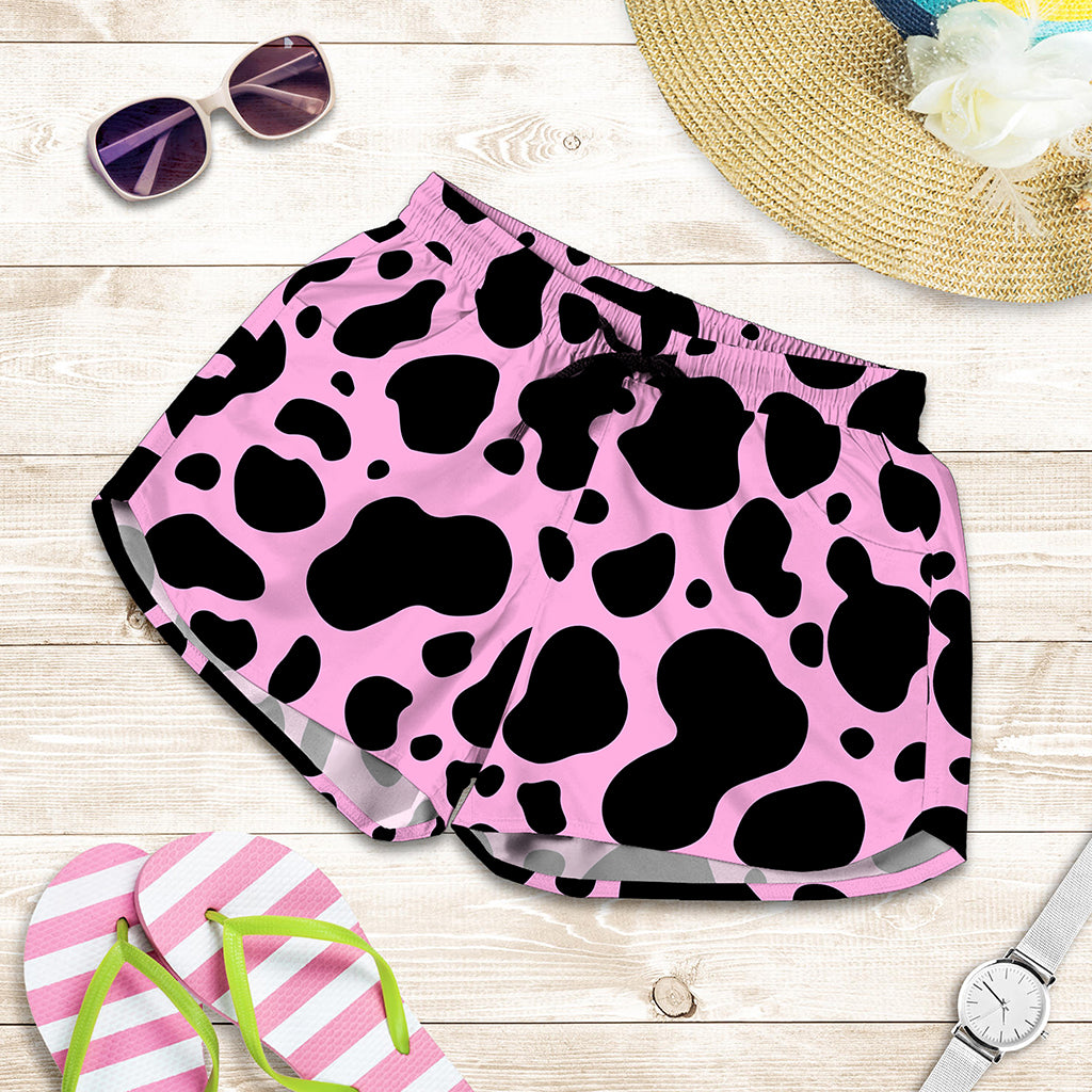 Black And Pink Cow Print Women's Shorts