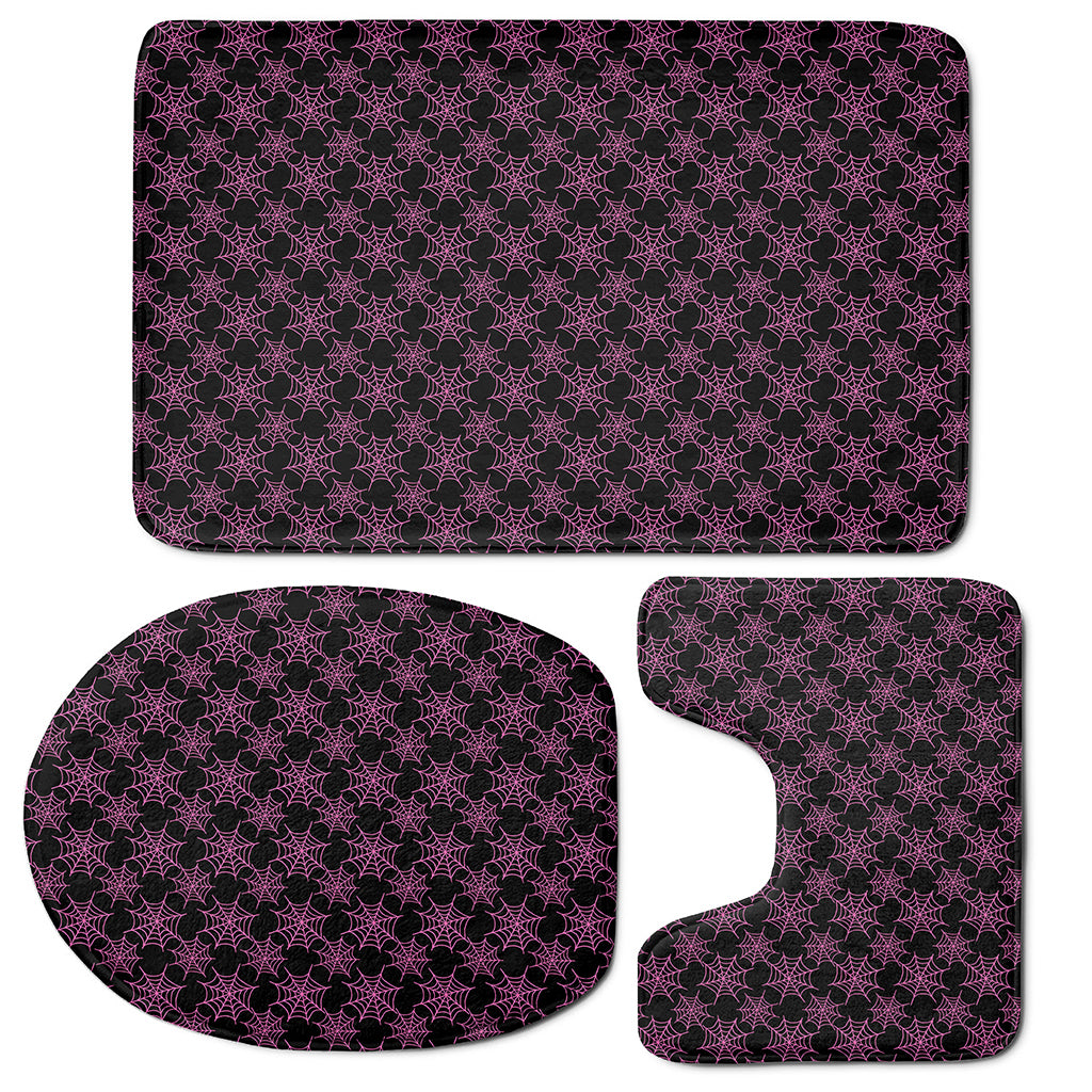Black And Pink Spider Web Pattern Print 3 Piece Bath Mat Set
