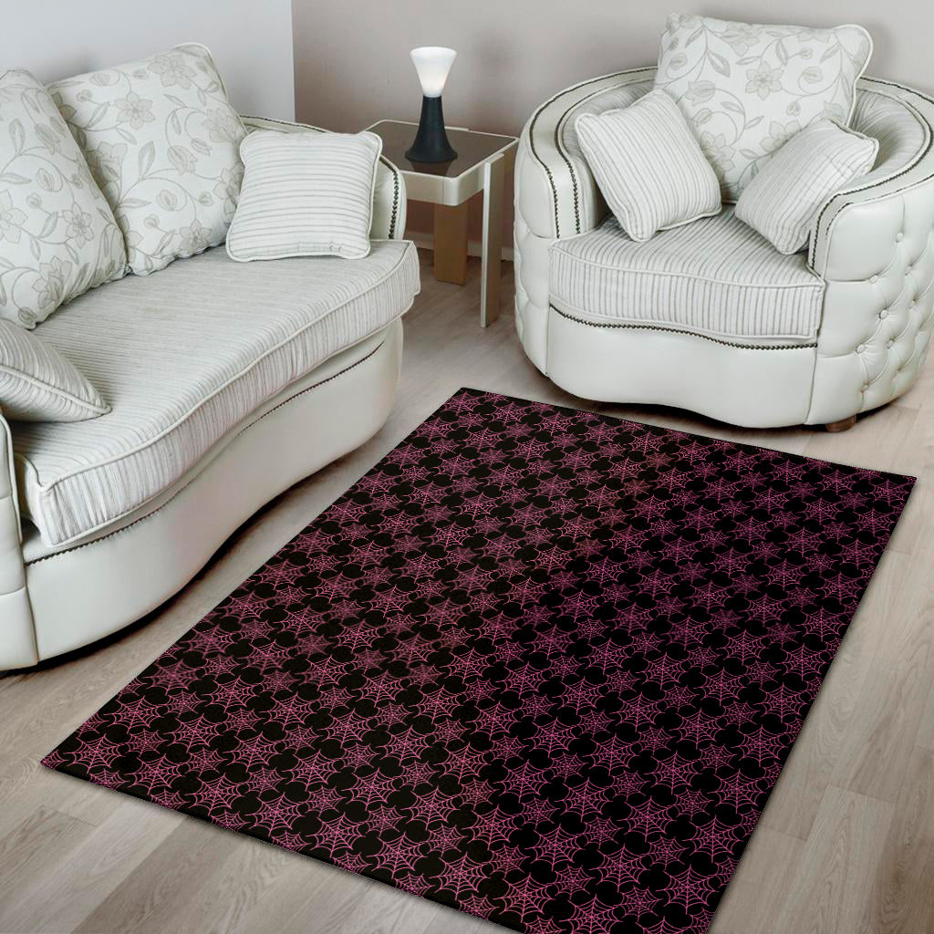 Black And Pink Spider Web Pattern Print Area Rug