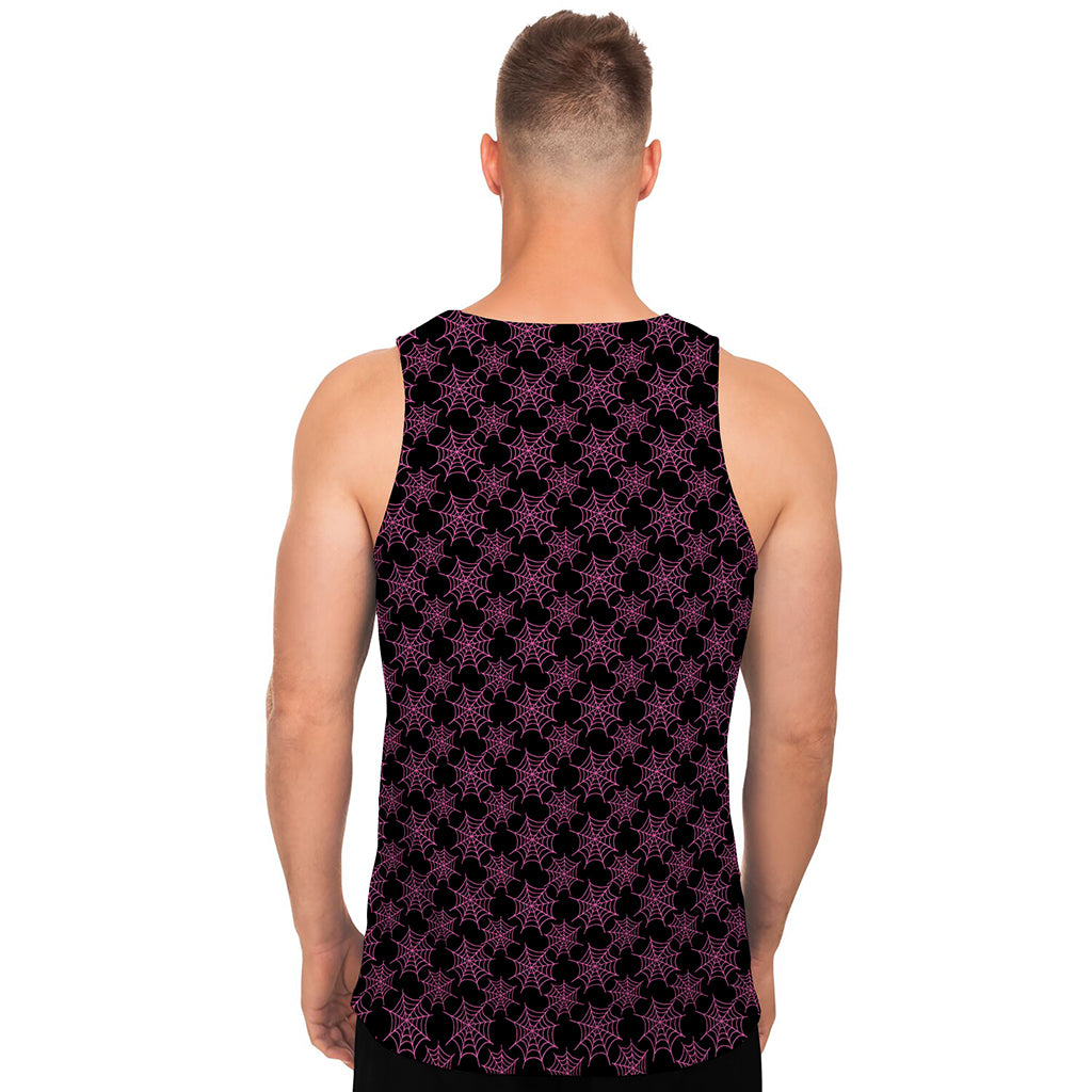 Black And Pink Spider Web Pattern Print Men's Tank Top