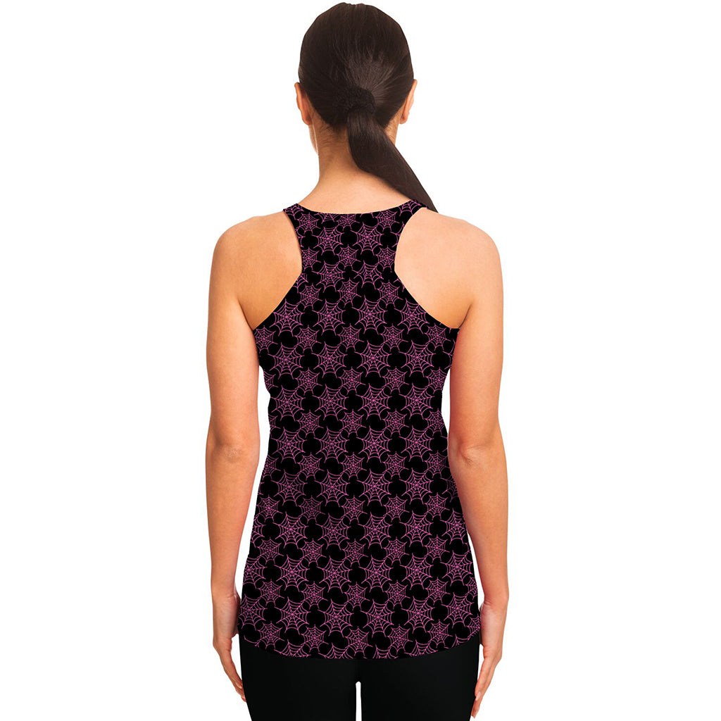 Black And Pink Spider Web Pattern Print Women's Racerback Tank Top