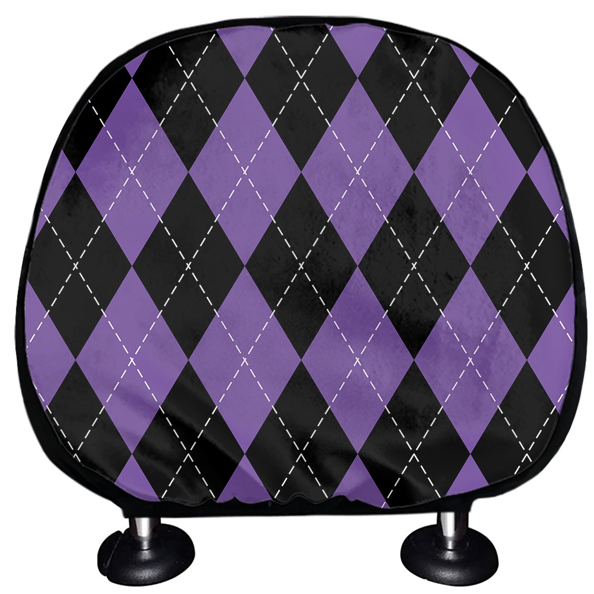 Black And Purple Argyle Pattern Print Car Headrest Covers