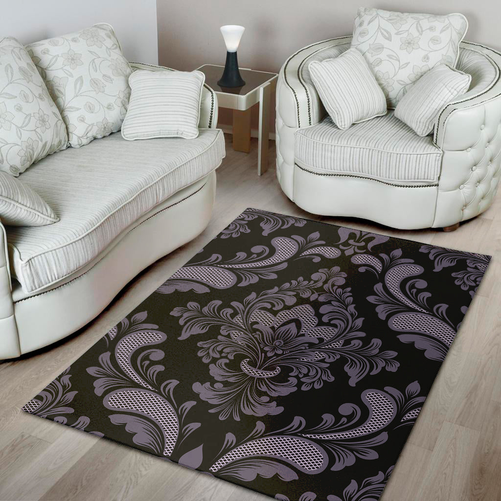 Black And Purple Damask Pattern Print Area Rug