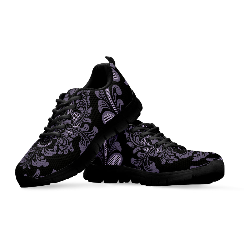 Black And Purple Damask Pattern Print Black Sneakers