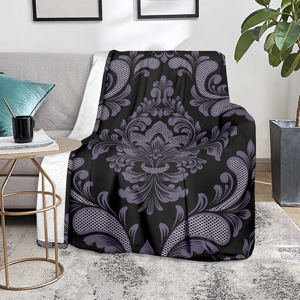 Black And Purple Damask Pattern Print Blanket