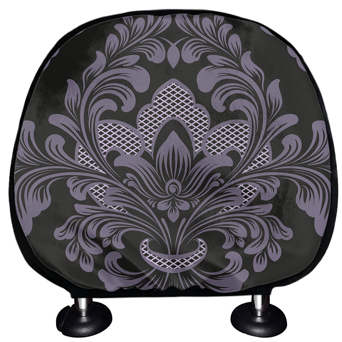Black And Purple Damask Pattern Print Car Headrest Covers
