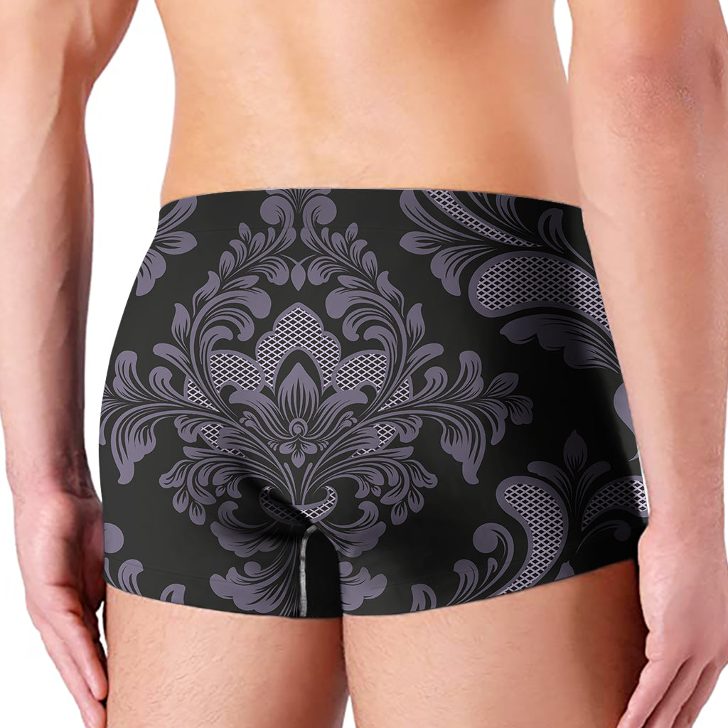 Black And Purple Damask Pattern Print Men's Boxer Briefs
