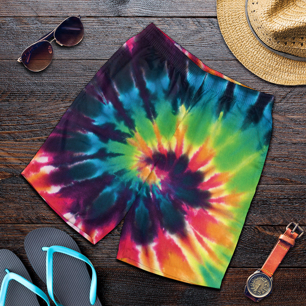 Black And Rainbow Tie Dye Print Men's Shorts
