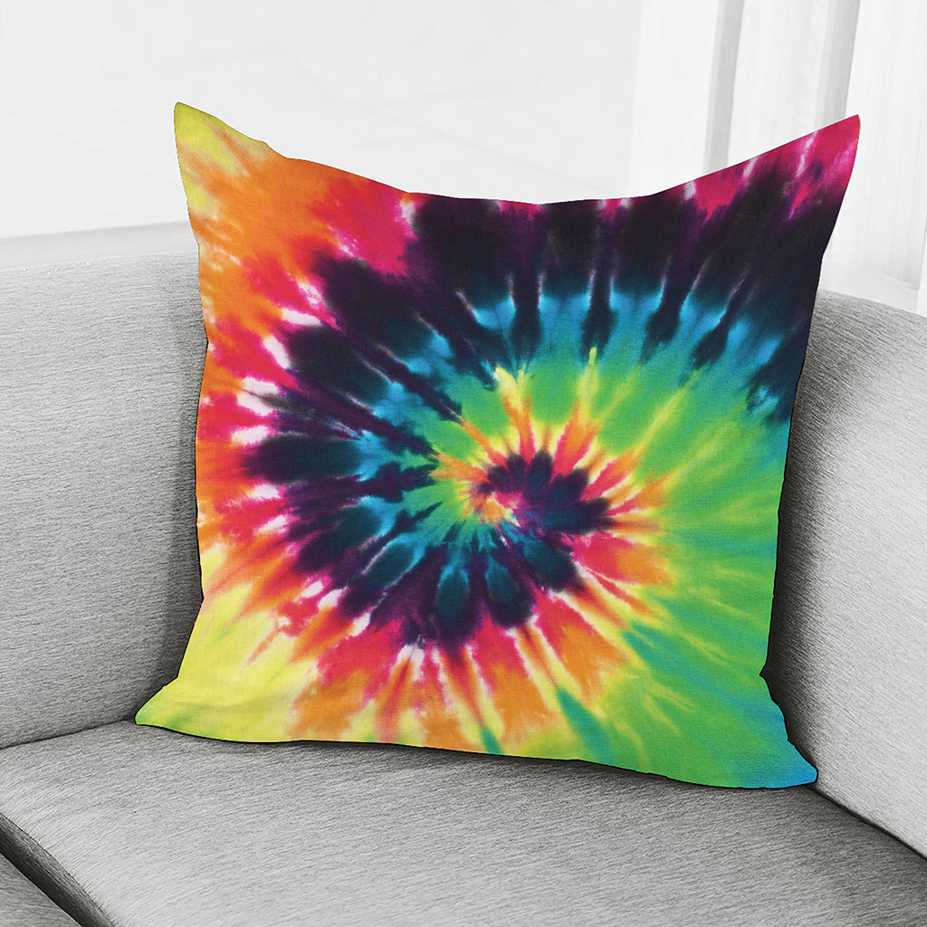 Black And Rainbow Tie Dye Print Pillow Cover