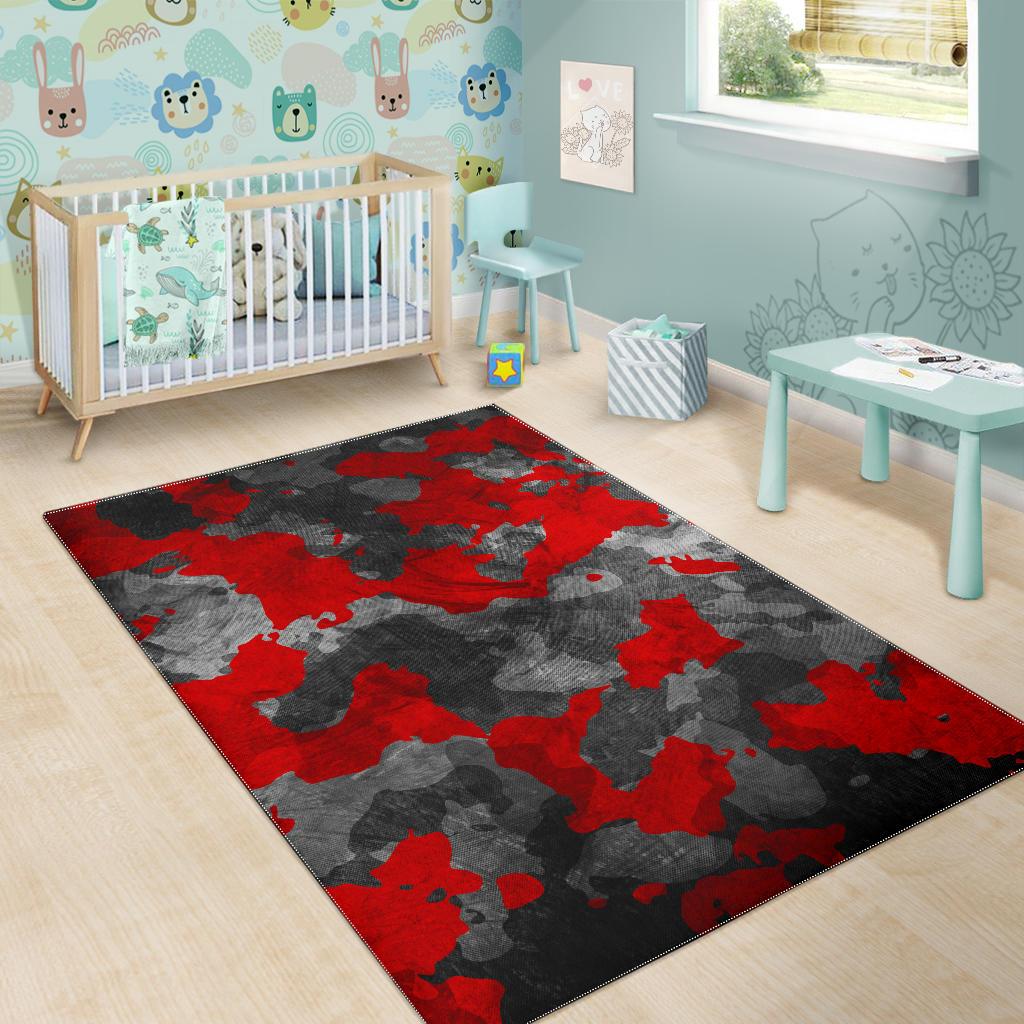 Black And Red Camouflage Print Area Rug GearFrost