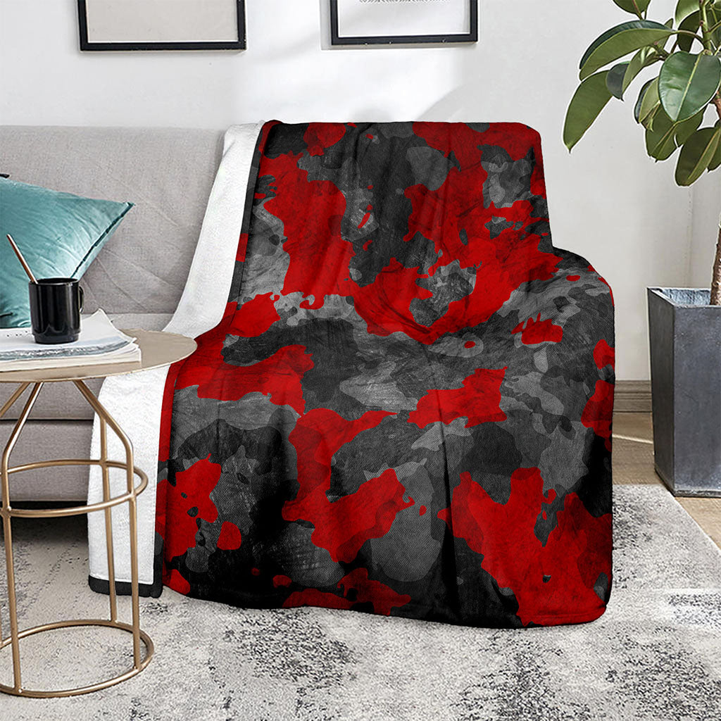Black And Red Camouflage Print Blanket