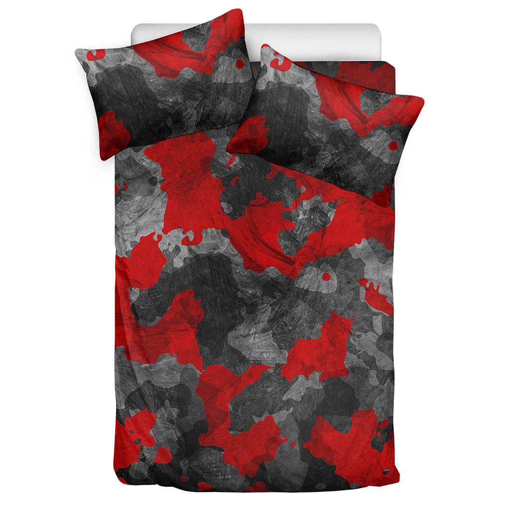 Black And Red Camouflage Print Duvet Cover Bedding Set
