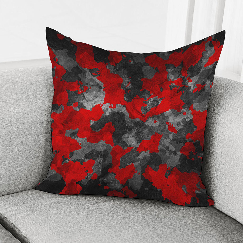 Black And Red Camouflage Print Pillow Cover