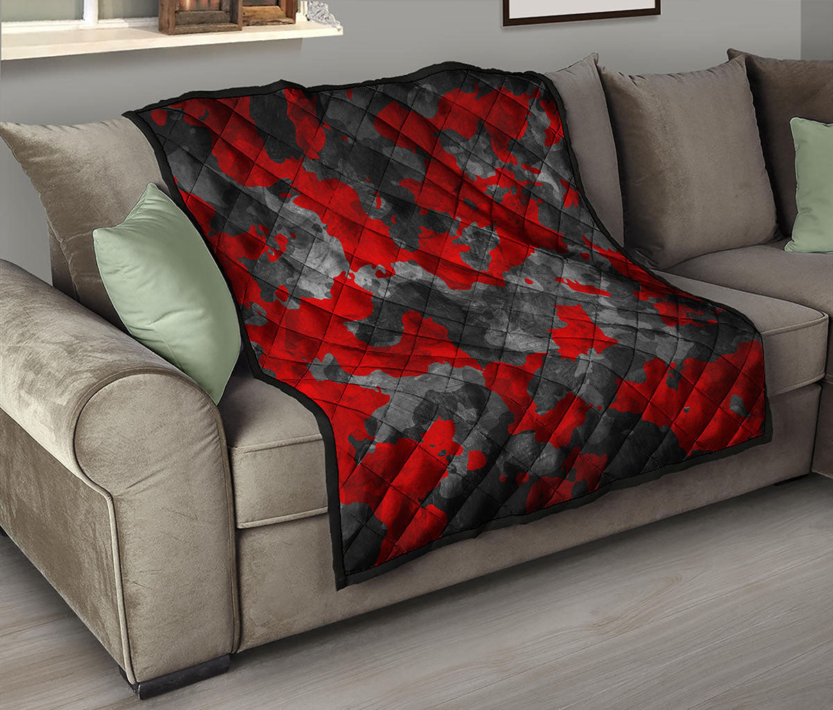 Black And Red Camouflage Print Quilt