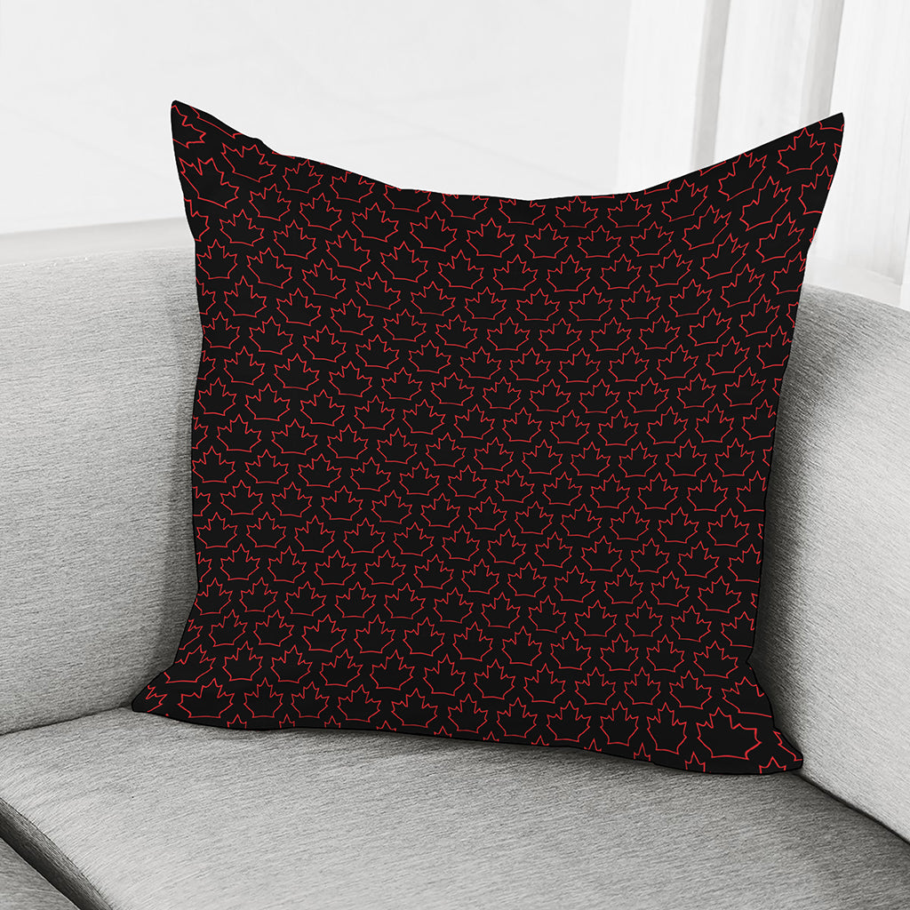 Black And Red Canadian Maple Leaf Print Pillow Cover