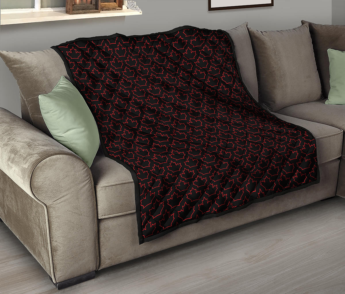 Black And Red Canadian Maple Leaf Print Quilt
