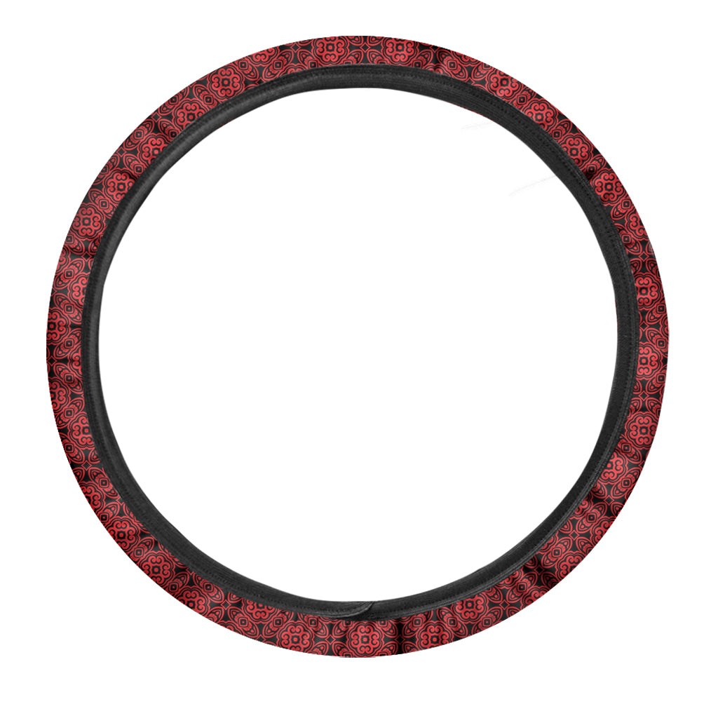 Black And Red Chinese Pattern Print Car Steering Wheel Cover