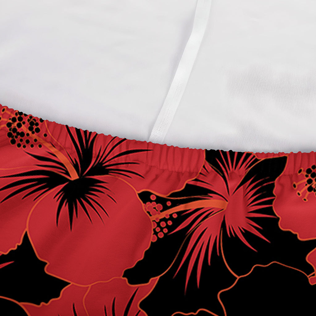 Black And Red Hibiscus Pattern Print Sofa Cover