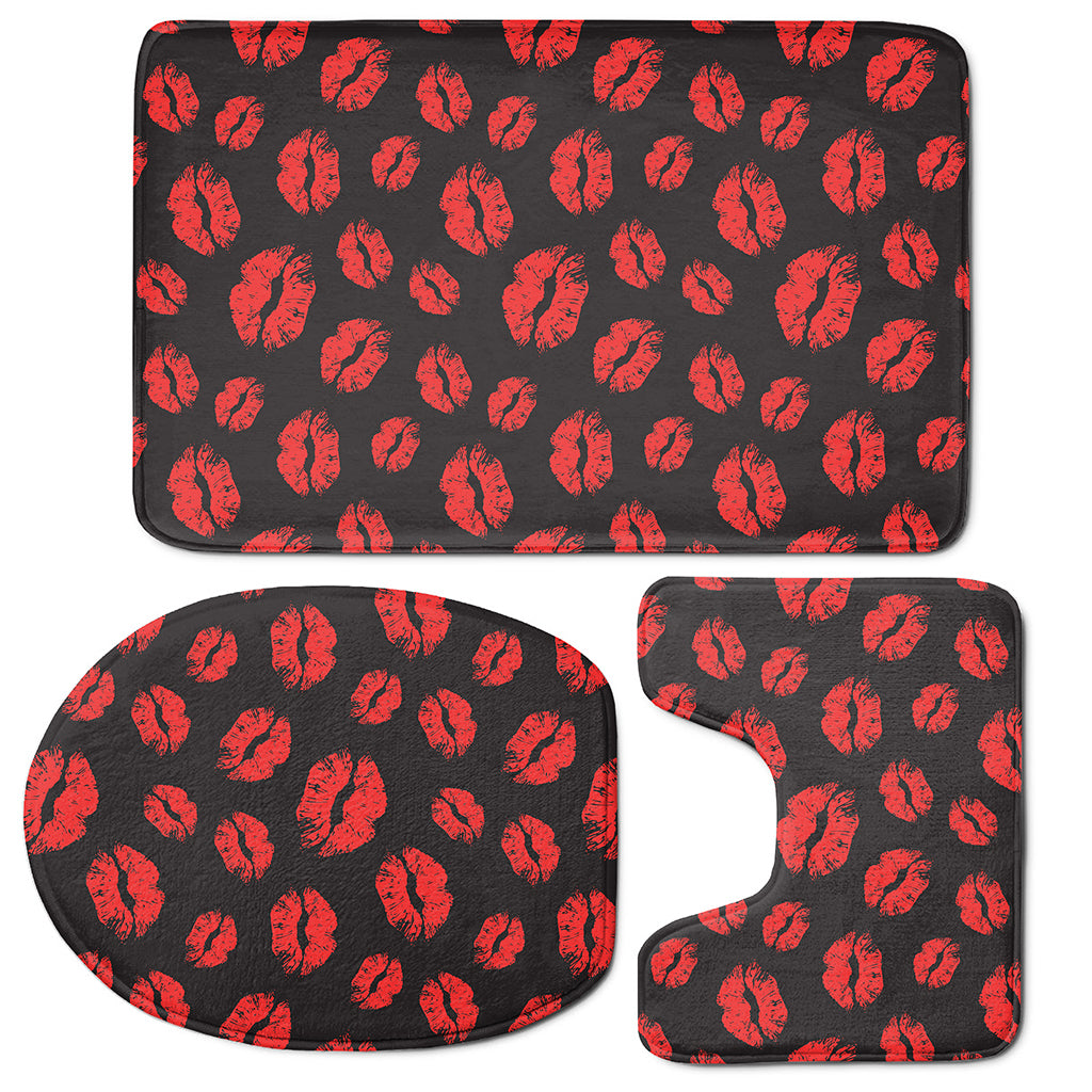 Black And Red Lips Pattern Print 3 Piece Bath Mat Set