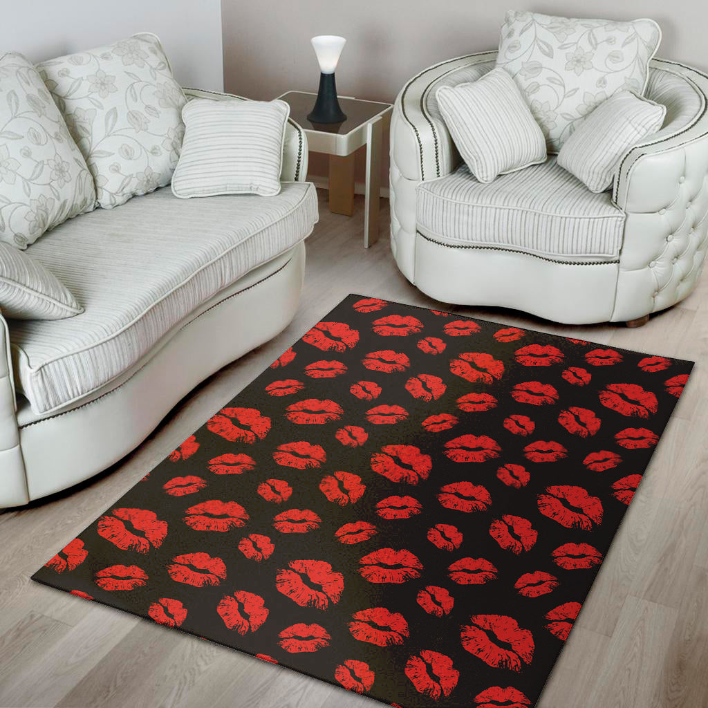 Black And Red Lips Pattern Print Area Rug