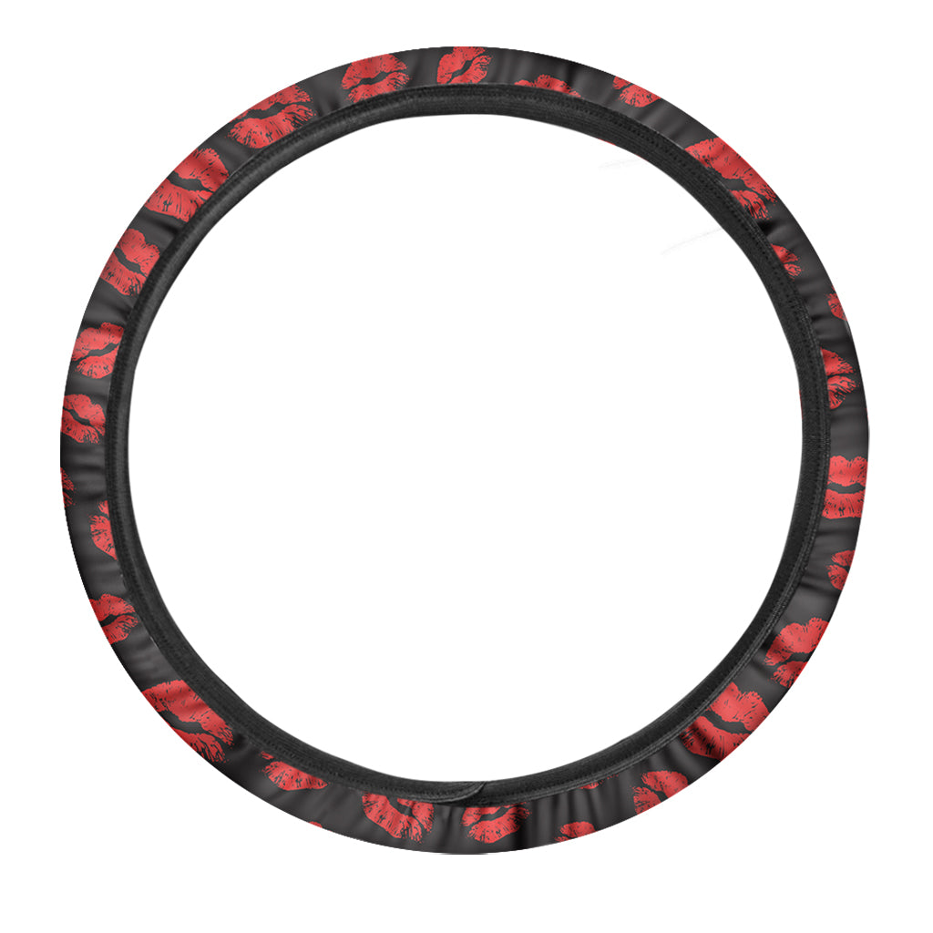Black And Red Lips Pattern Print Car Steering Wheel Cover
